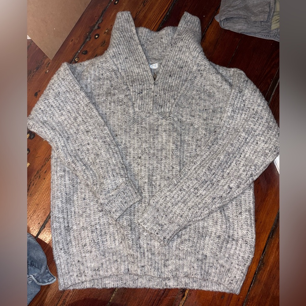 Oversize Gray Knit Quarter Zip